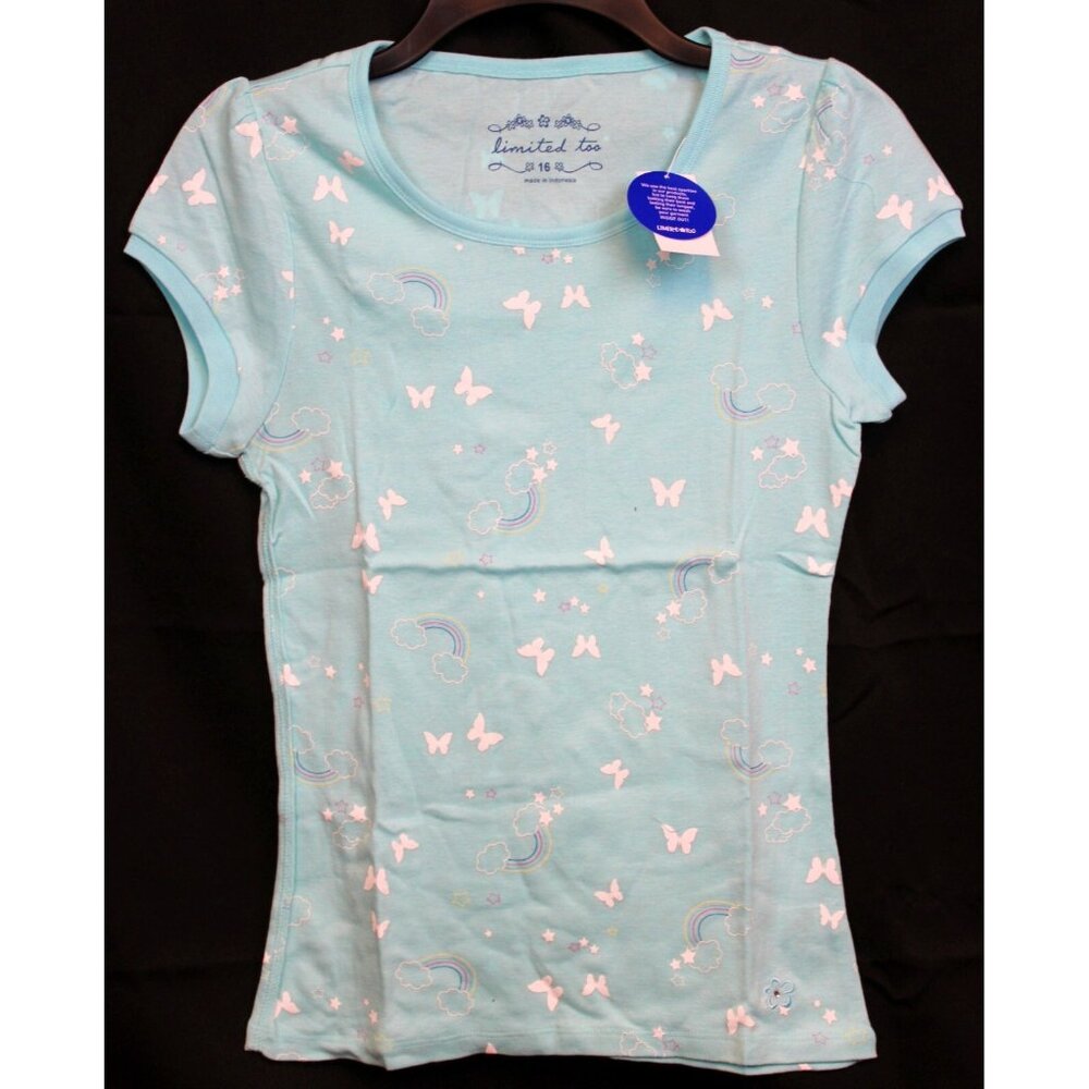 Y2K Limited Too Blue Tshirt Girls sz 16 Stars Rainbows Long NEW 2000s Fashion
